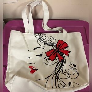 Elegant White Tote Bag with Red Accents